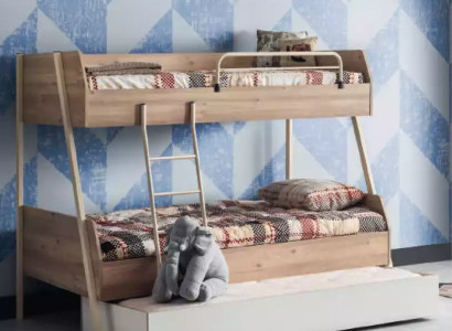 Triple bunk bed with three sleeping spaces.